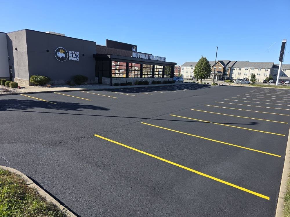 Completed parking lot sealcoating and striping at Buffalo Wild Wings